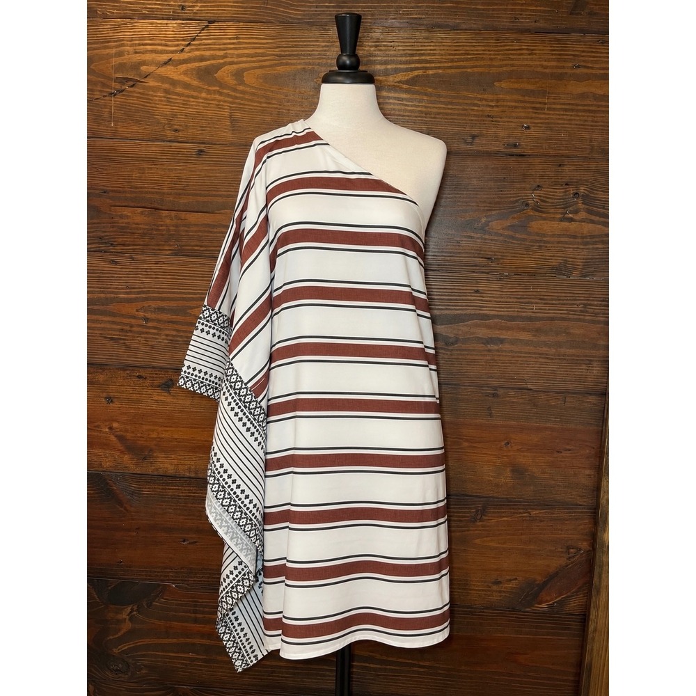 Wayward Fancies eShakti One Shoulder Dress Women 8 White Rust Boho Grecian Shift